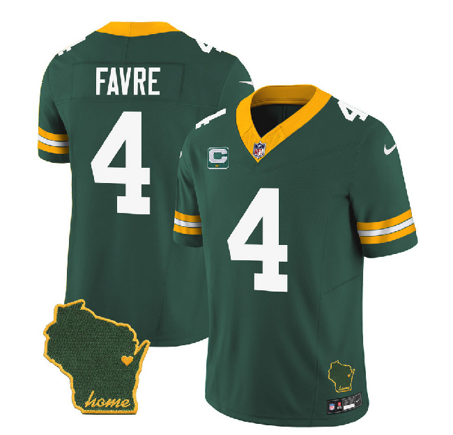 Men's Green Bay Packers #4 Brett Favre Green 2023 F.U.S.E. Home Patch And 1-Star C Patch Vapor Untouchable Limited Stitched Jersey